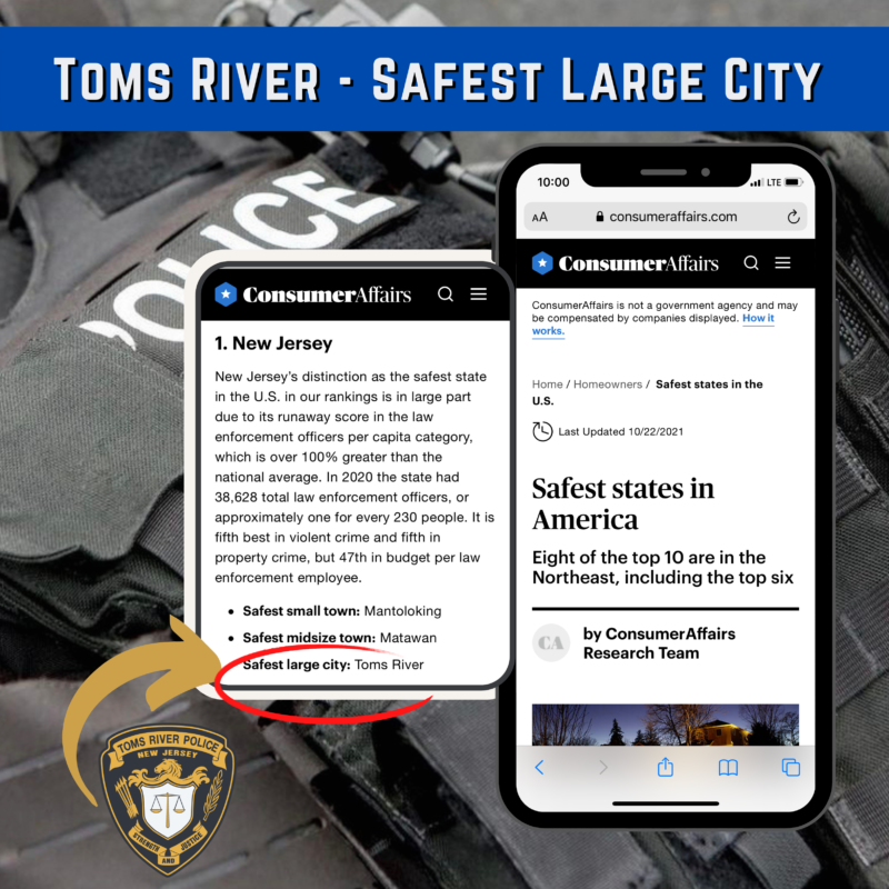 Safest Large City in America Toms River Police Department